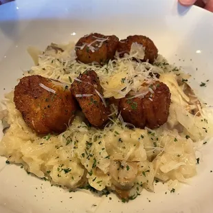 Mushroom risotto added scallops