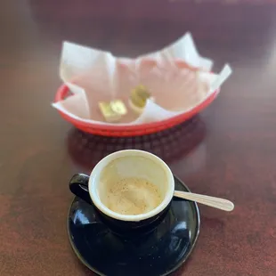 Cafe con leche with their signature Cuban bread and butter