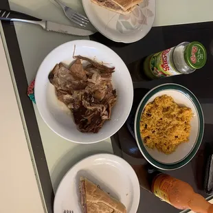 Roasted pork, rice and beans, Cuban sandwich
