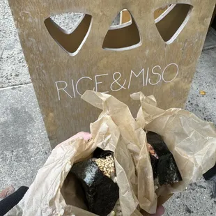 Salmon rice ball and beef rice ball