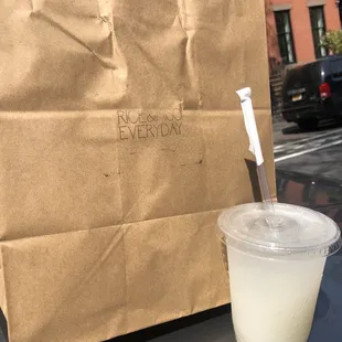 Bento Box to go! With Yuzu sparkling drink.