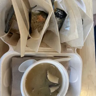 Rice balls and Miso soup