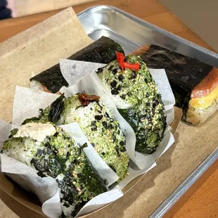 Tuna Mayo Onigiri, Sweet and Spicy Bacon Avocado Onigiri, Beef Sukiyaki Onigiri