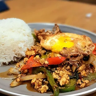 Kra Pow with chicken and crispy fried egg