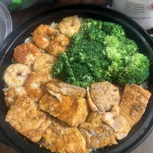 chicken and broccoli in a skillet