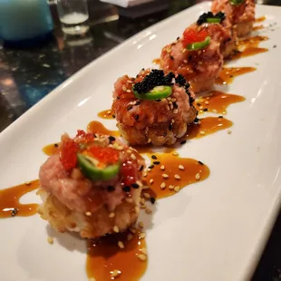 Crispy rice with tuna and jalapeños