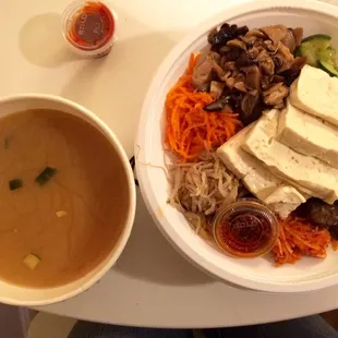 Tofu noodle bowl and miso soup!