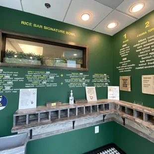 information on the wall of a restaurant