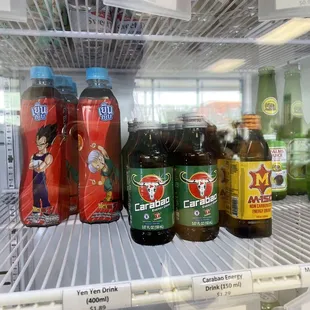 beverages in the fridge next to the cafe