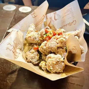 a basket of food on a table