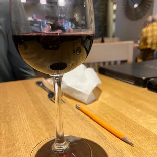a glass of wine on a table