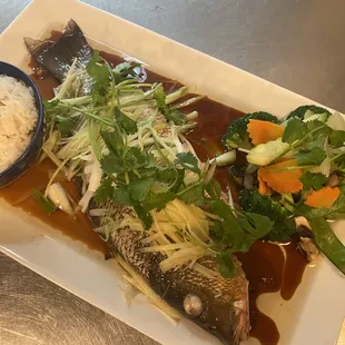 Steamed mangrove snapper