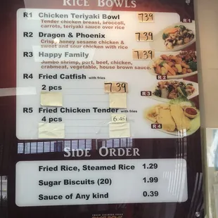 a menu for rice bowls