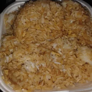 White rice with soy sauce.  .  NOT fried rice like I asked for.  . .but apparently that's what they say it is