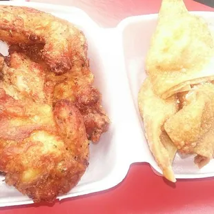 Chicken wings and crab ragoon. YUCK