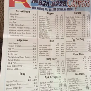Take out menu