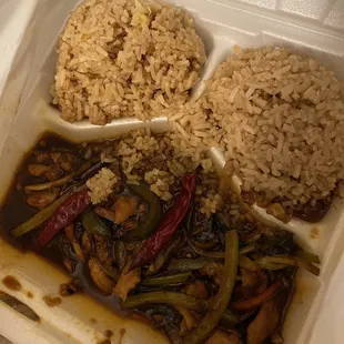 Closer view of no stars. Just soupy veggies with more meat in a can of cat food. I think this is their Kung pao