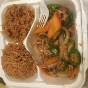 Jalapeno "chicken". Should have been called the jalapeno, carrot and onion stir fry with chicken flavor.