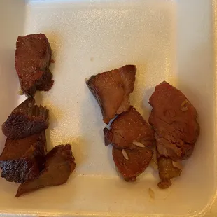 Fresh pieces on the right were mixed with dark brown, dry left over pieces on left.