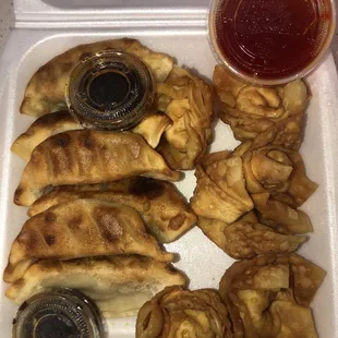 Potstickers and cream cheese wontons