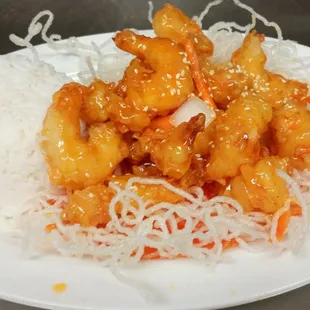 Glazed sweet and sour shrimp