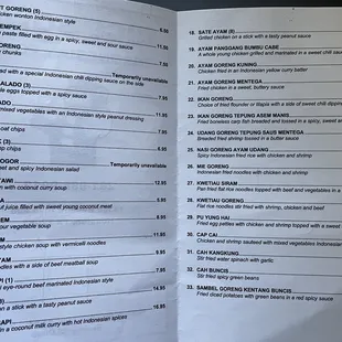 Indonesian menu