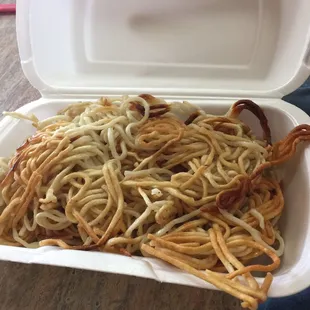Pan fried noodles nice and crispy