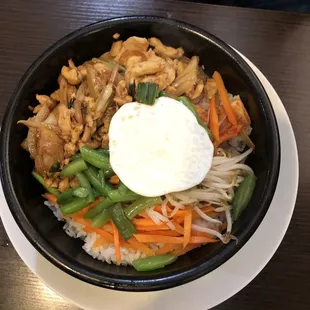 Stone bowl bi bim bap with chicken