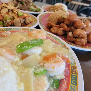 a variety of asian food on plates