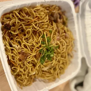 noodles and meat in a bowl