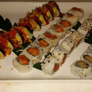 a platter of sushi rolls
