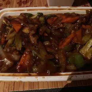 a dish of stir fried vegetables