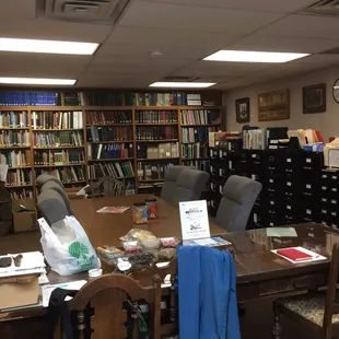 Our research library is full of research files and genealogical resources.