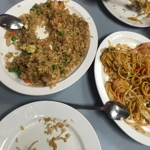 Shrimp fried rice and shrimp chow mein