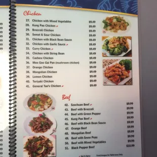 the menu for the restaurant