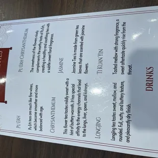 Tea menu Aug. 2024