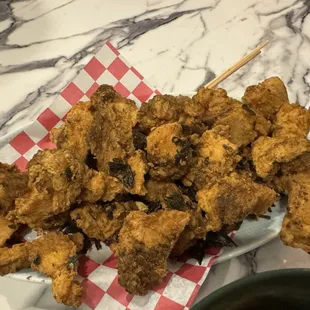 Basil chicken nuggets, super tasty and great texture.