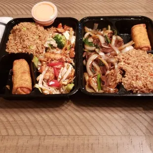 Hibachi Chicken on the left with Mongolian Beef on the right.