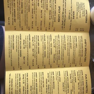 Take out menu - inside