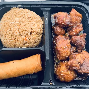 Sesame Chicken with Spring roll.