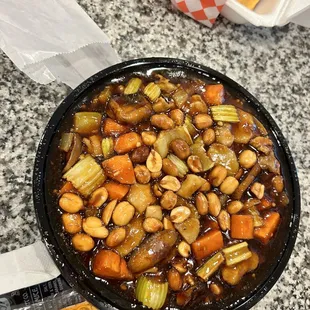 a bowl of beans and carrots