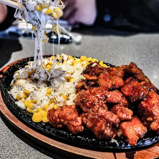 Hot pan with CC Chicken and Corn Cheese