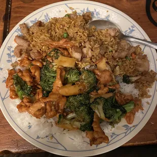 Chicken fried rice and chicken with broccoli