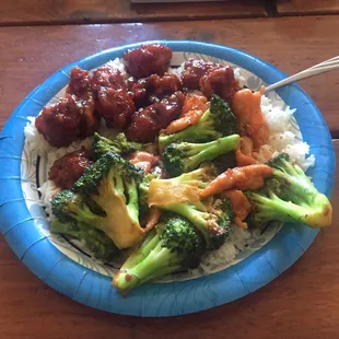 Chicken with broccoli and general tsos