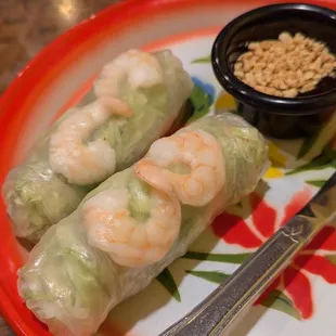 Fresh shrimp rolls, a bit light on shrimp, but were tasty with the dipping sauce.