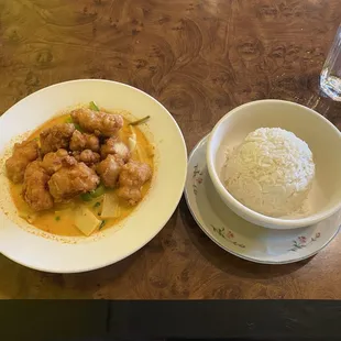 35. Red Curry with rice and fried chicken