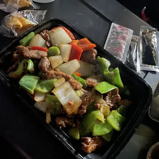 a tray of food on a table