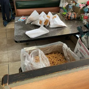 Open noodles on table