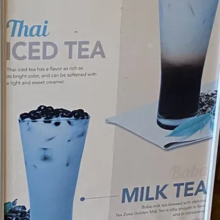 a sign with a drink and ice tea