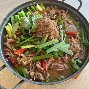 Spicy black goat hot pot 
흑염소 전골